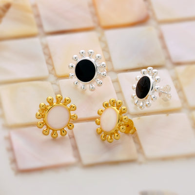 Summer Sweet Enamel Sunflower 925 Sterling Silver Stud Earrings