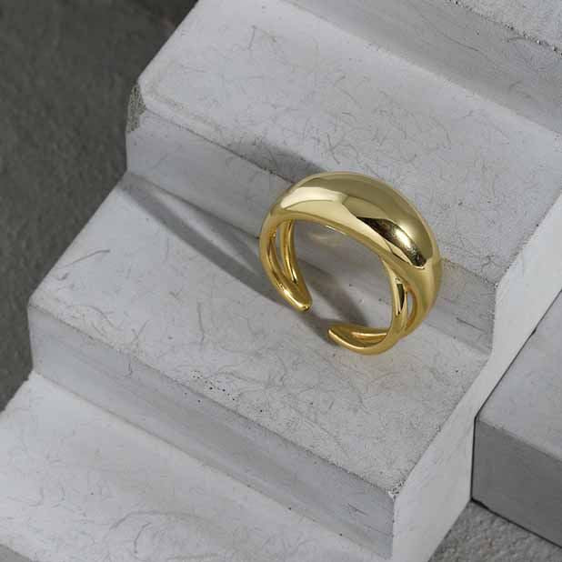 Thick Band Dome Ring 925 Silver - Chunky Minimalist Adjustable Ring for Women