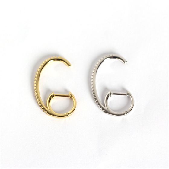 CZ C Shape 925 Sterling Silver Leverback Earrings.