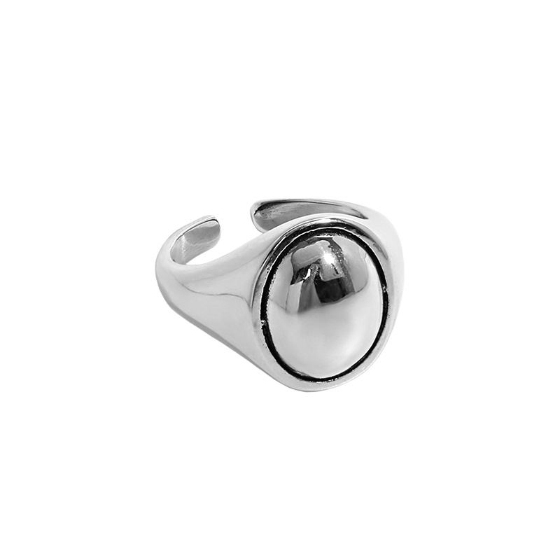Simple Vintage Geometry Oval 925 Sterling Silver Adjustable Ring