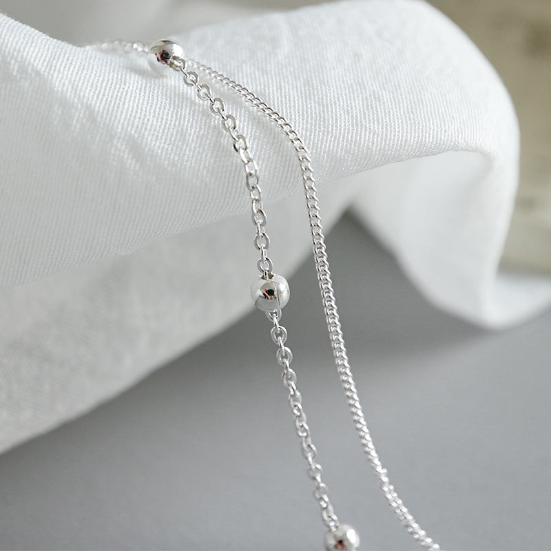 silver jewelry temperament, simple and versatile, with double layered bead chain S925 pure silver ankle chain decoration