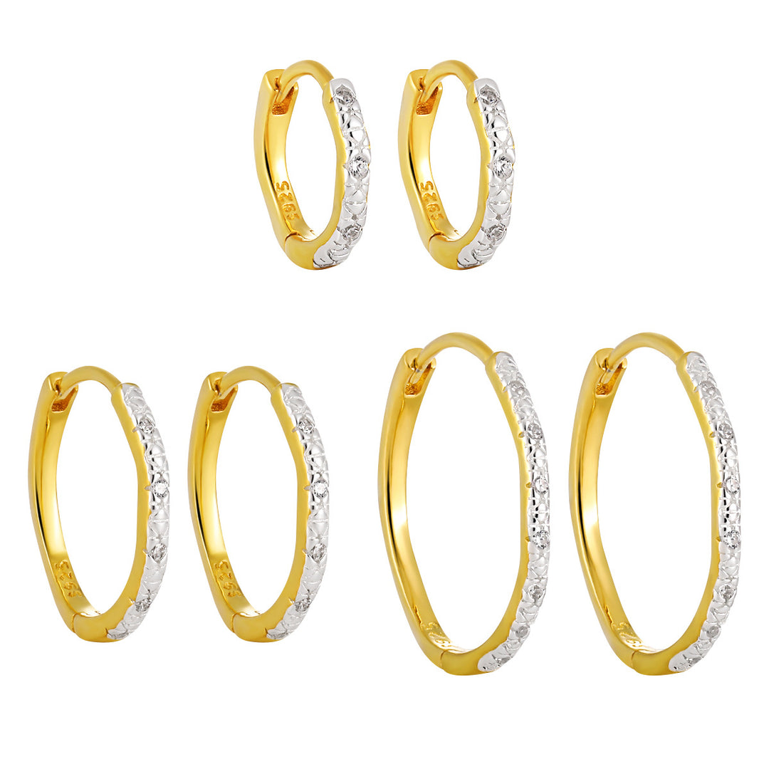 Casual 925 Sterling Silver Gold CZ Geometry Hoop Earrings