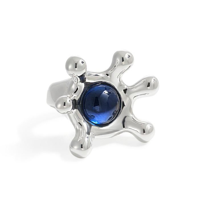 Stylish for Women Sophisticated 999 Pure Silver Elegant Gemstone Irregular Crown Electroforming Adjustable Statement Ring