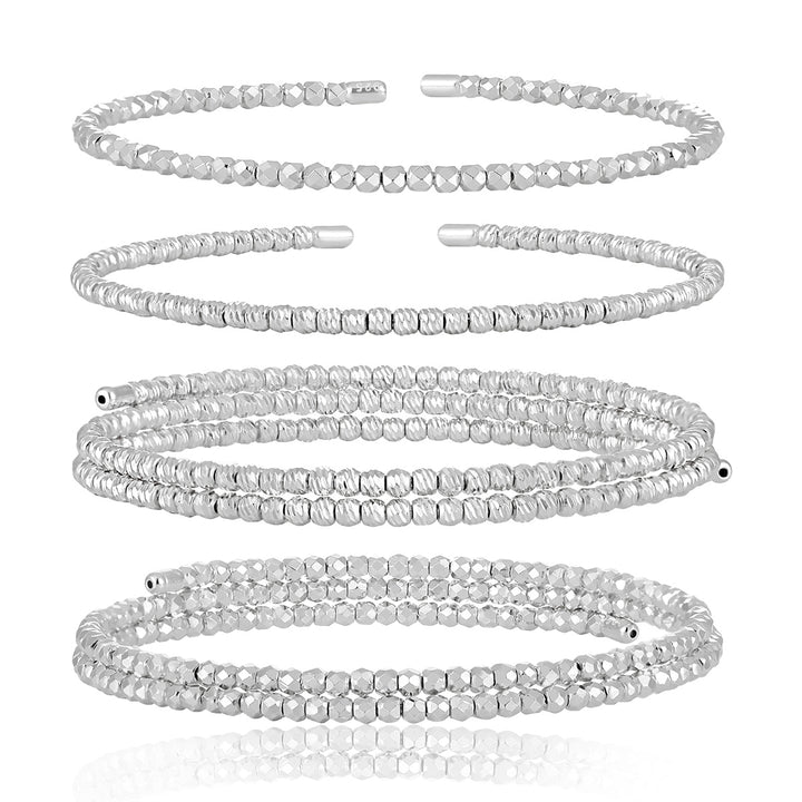 Textured Stacking Bangles 925 Silver - Carved Open Cuff Bracelet Set for Women