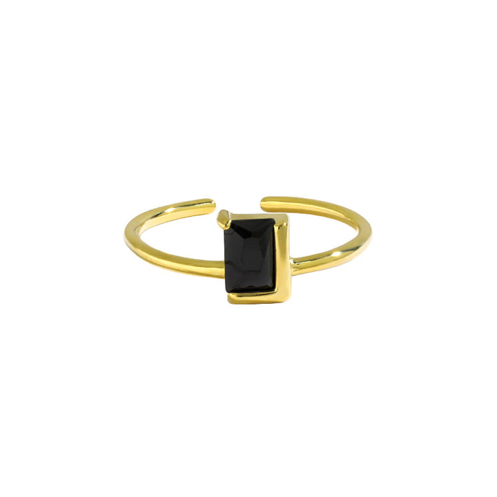 Elegant Black CZ Baguette Geometry 925 Sterling Silver Adjustable Ring