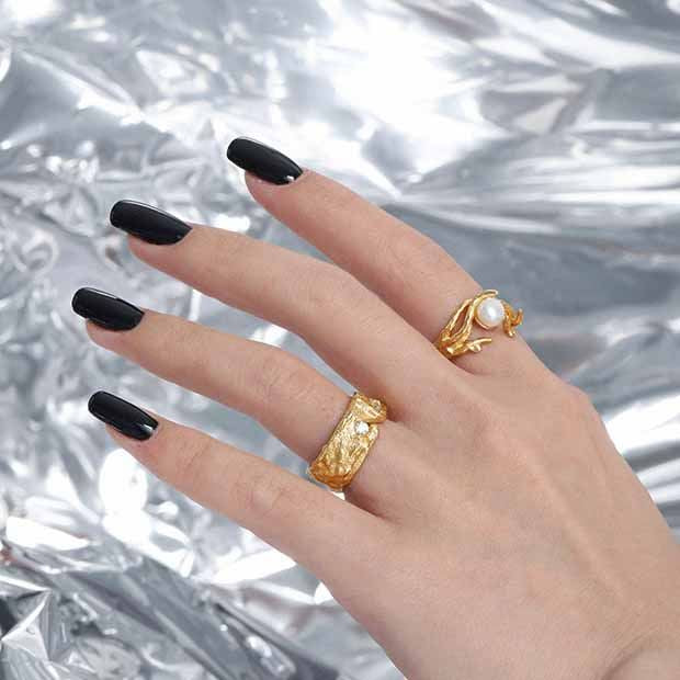 Elegant Natural Pearl Ring - 925 Silver Gold Plated Organic Pearl Ring for Women