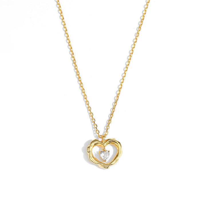 Gift Dancing CZ Hollow Heart 925 Sterling Silver Necklace
