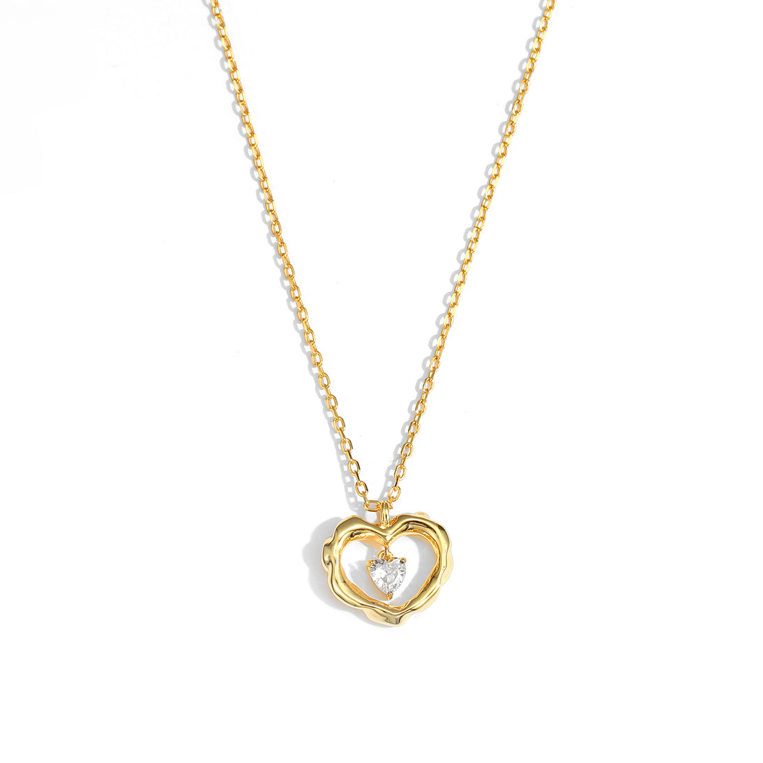 Gift Dancing CZ Hollow Heart 925 Sterling Silver Necklace