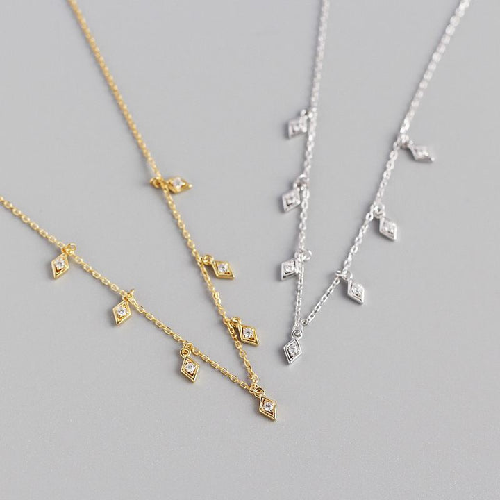 Elegant Geometry Rhombus CZ 925 Sterling Silver Necklace