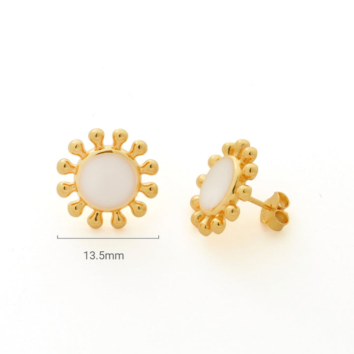 Summer Sweet Enamel Sunflower 925 Sterling Silver Stud Earrings
