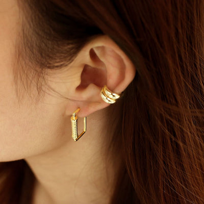 Modern Geometry Roman Architecture 925 Sterling Gold Dangling Earrings