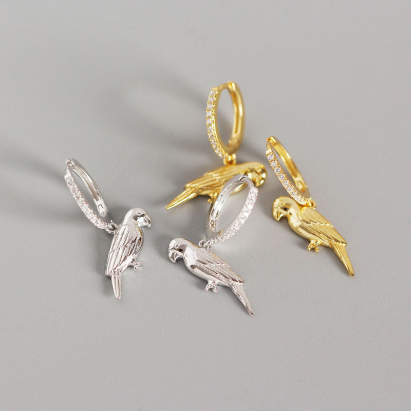 925 sterling silver parrot hoop earrings