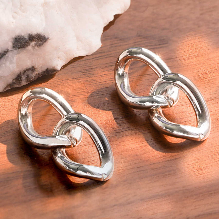 Casual Twist Double Loop 925 Sterling Silver Dangling Earrings