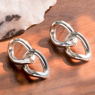 Casual Twist Double Loop 925 Sterling Silver Dangling Earrings