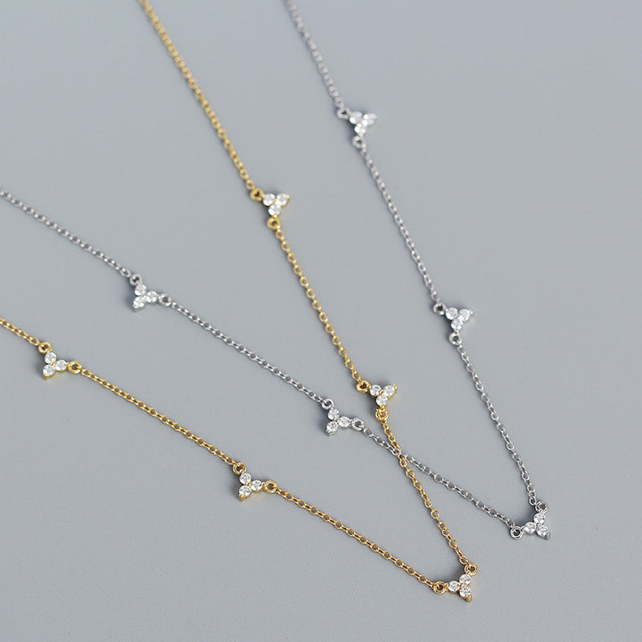 Simple CZ Three Leaf Clovers 925 Sterling Silver Necklace
