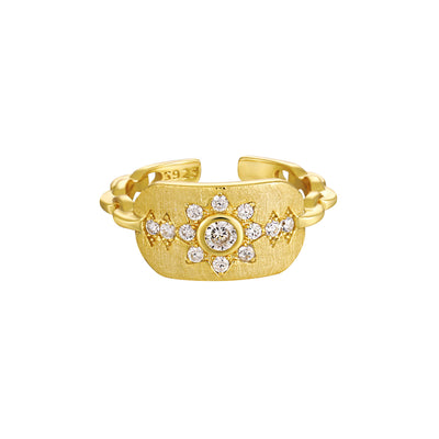 Beautiful CZ Sunflowers 925 Sterling Silver Adjustable Ring