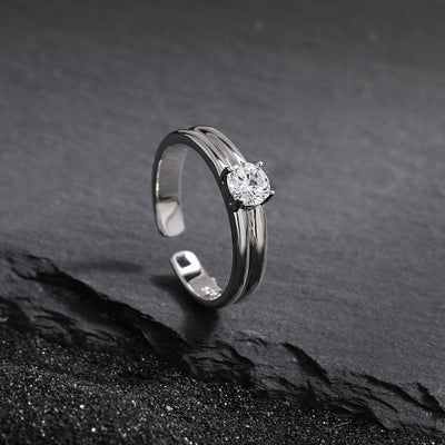 Simple Double Layers Four Claws Cubic Zirconia 925 Sterling Silver Adjustable Ring