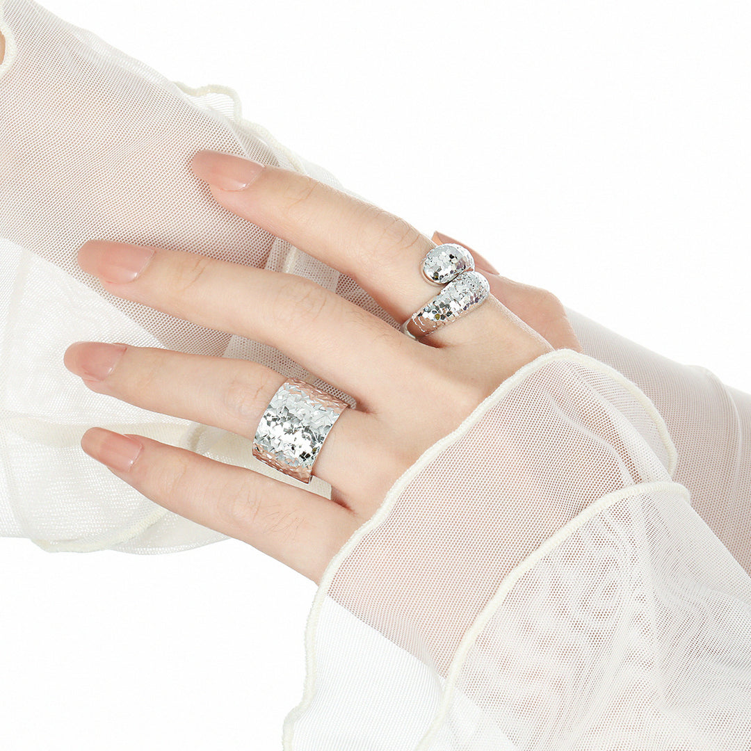 Women Fashion Mirror Painted Cross 925 Sterling Silver Adjustable Ring