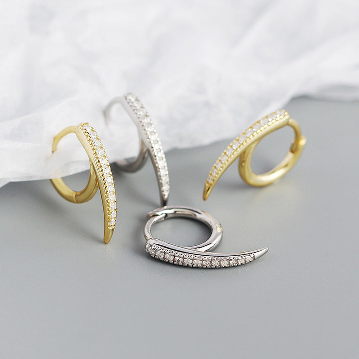 Modern CZ Lines Rivet 925 Sterling Silver Hoop Earrings