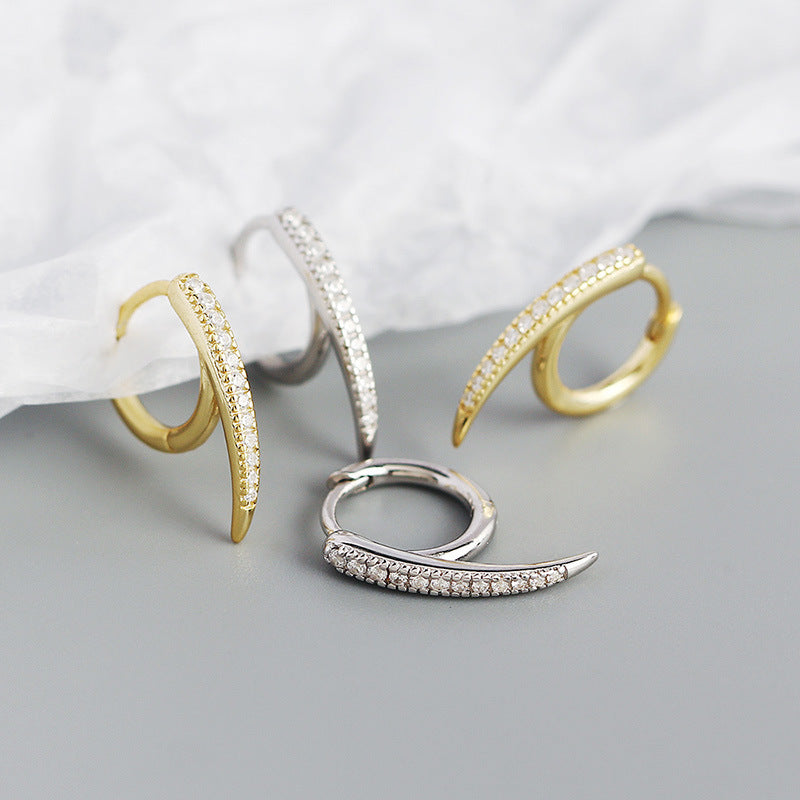 Modern CZ Lines Rivet 925 Sterling Silver Hoop Earrings