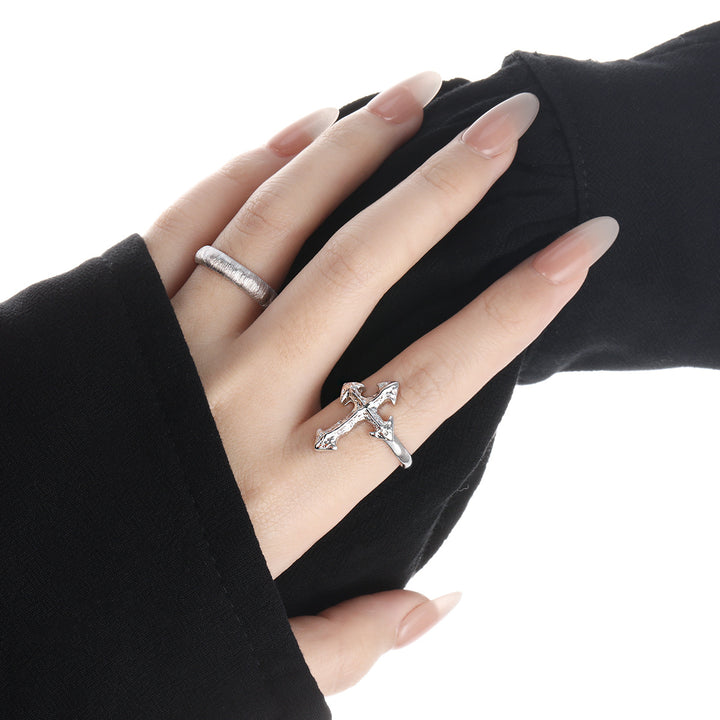 Modern Irregular Cross 925 Sterling Silver Adjustable Ring