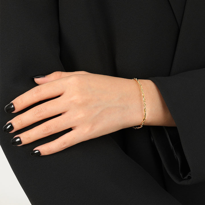 Fashion Beads Tubes Twisted Double Layers 925 Sterling Silver Bracelet