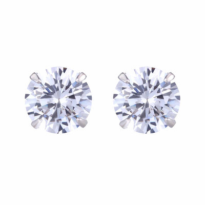 Simple CZ White 925 Sterling Silver Round Studs Earrings