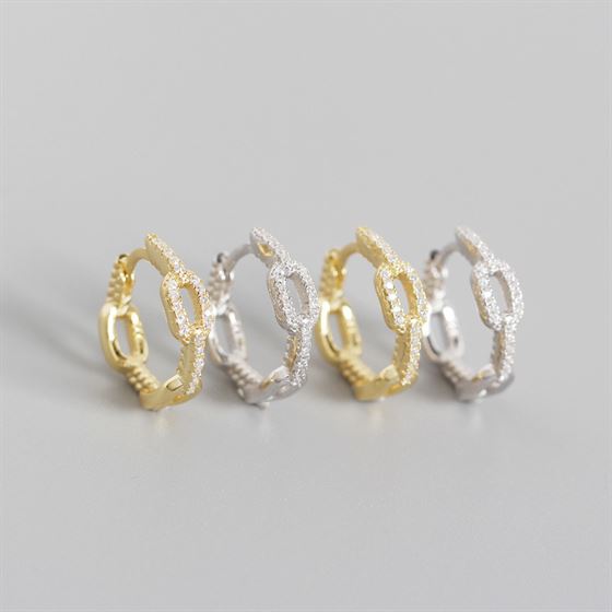 Fashion Chain CZ 925 Sterling Silver Huggie Hoop Earrings