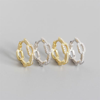 Fashion Chain CZ 925 Sterling Silver Huggie Hoop Earrings