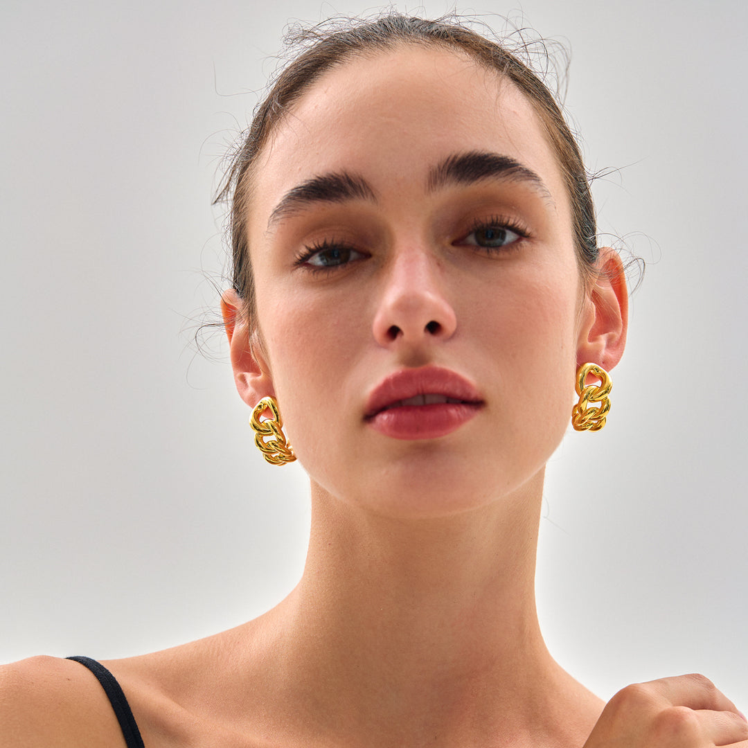 Fashion Jewelry for Women Daily Wear Trendy 999 Pure Silver Modern Lightweight Yellow Gold Hollow Curb Chain Electroforming Chunky Earrings