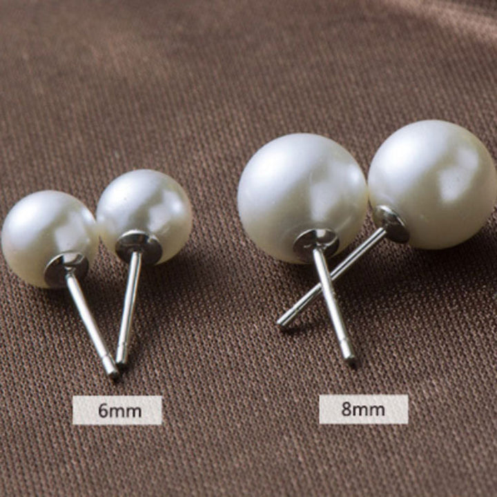 Fashion 925 Sterling Silver White Shell Pearl Concise Studs Earrings(6/8mm)