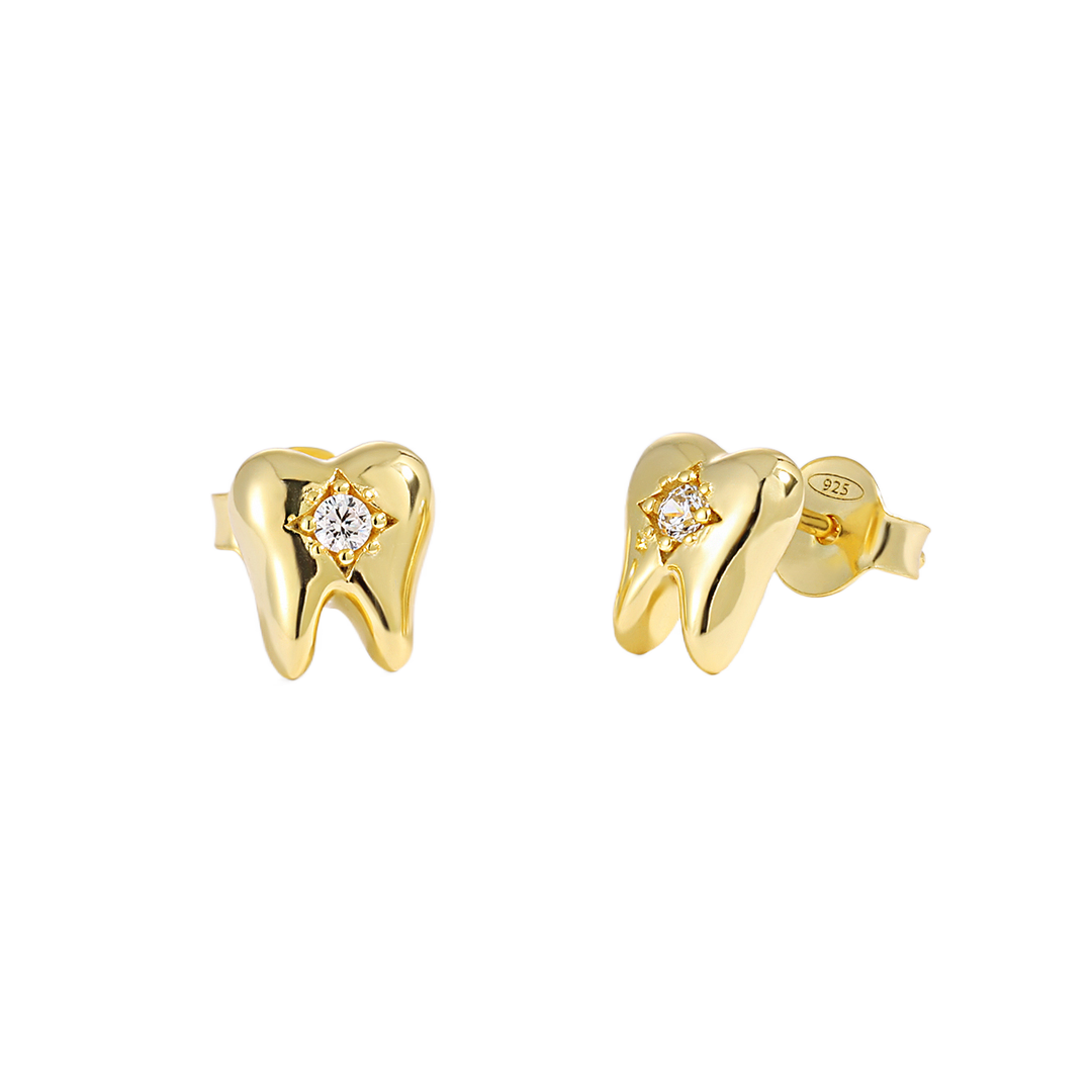 Modern CZ Fashion Tooth Shape 925 Sterling Silver Stud Earrings