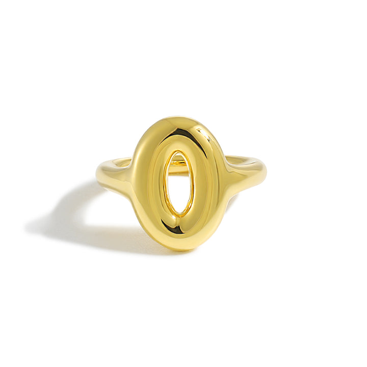 Women Daily Wear Chic 999 Pure Silver Casual Gold Round Doughnut Electroforming Adjustable Statement Ring