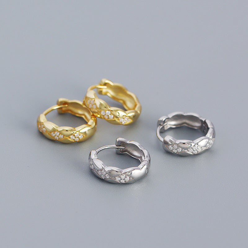 Geometry Rhombus CZ 925 Sterling Silver Huggie Hoop Earrings