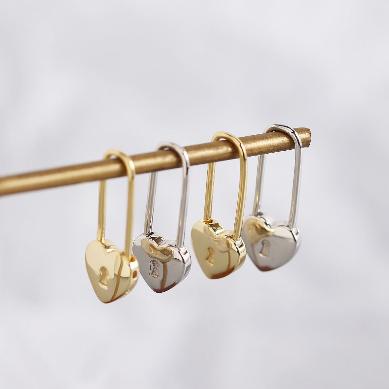 Fashion Heart Lock 925 Sterling Silver Hoop Earrings