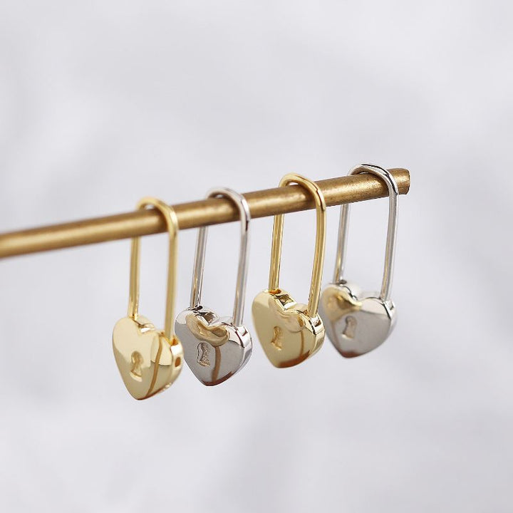 Fashion Heart Lock 925 Sterling Silver Hoop Earrings