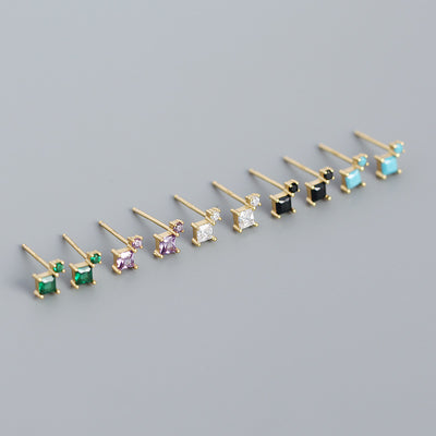 Simple Geometry Mini Square 925 Sterling Silver Stud Earrings