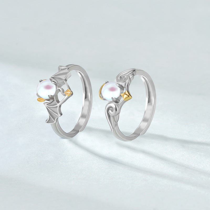 Modern Angels Devils Created Opal 925 Sterling Silver Adjustable Promise Ring