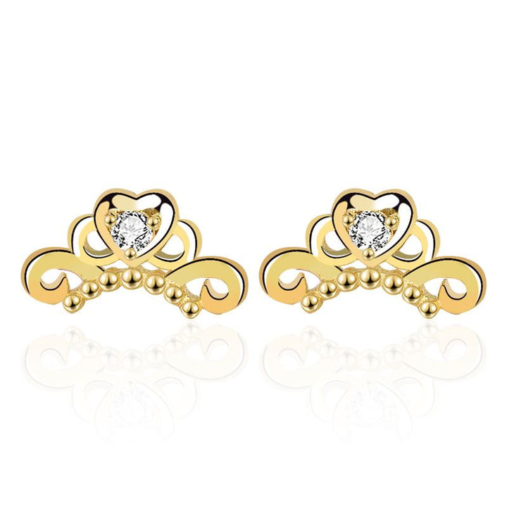 Sute Mini CZ Crown 925 Sterling Gold Stud Earrings