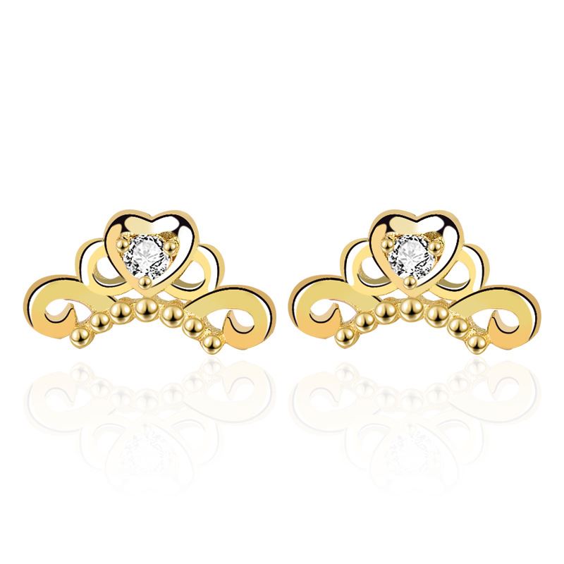 Sute Mini CZ Crown 925 Sterling Gold Stud Earrings