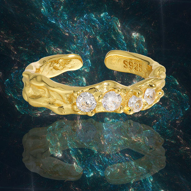 Lady Round Four Cubic Zirconia Irregular 925 Sterling Silver Adjustable Ring