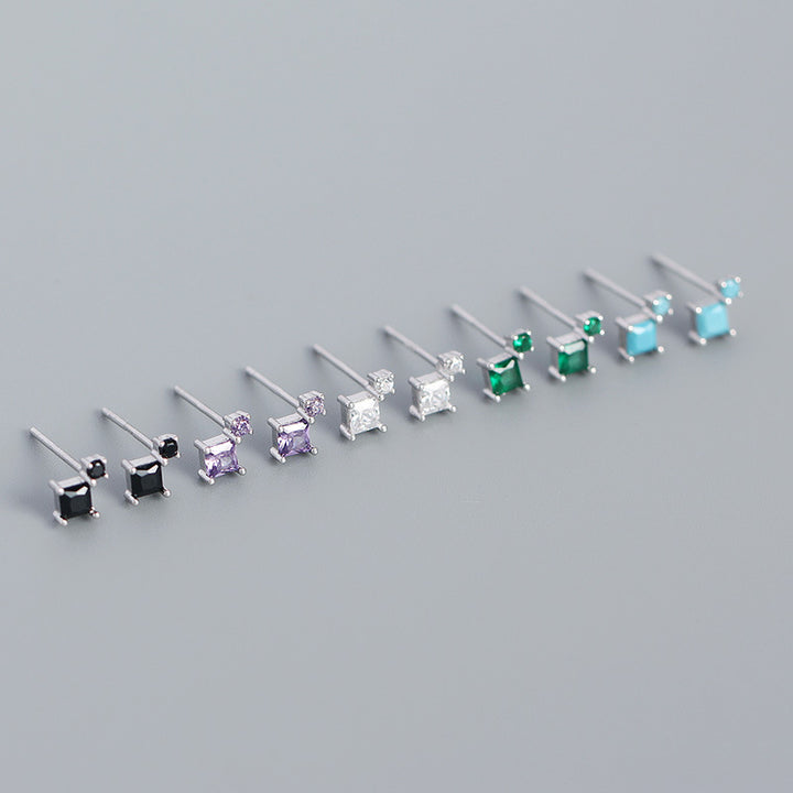 Simple Geometry Mini Square 925 Sterling Silver Stud Earrings