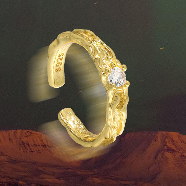 Casual Round CZ Irregular Surface 925 Sterling Silver Adjustable Ring