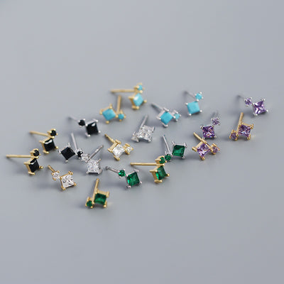 Simple Geometry Mini Square 925 Sterling Silver Stud Earrings