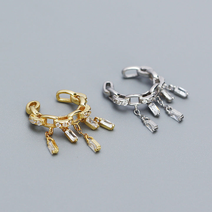 Fashion CZ Hollow Chain Tassels 925 Sterling Silver Non-Pierced Earring(Single)