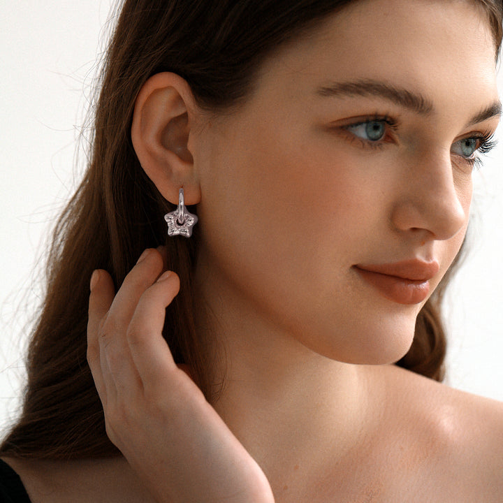 Girl Sweet 925 Sterling Silver Electroforming Star Hoop Earrings
