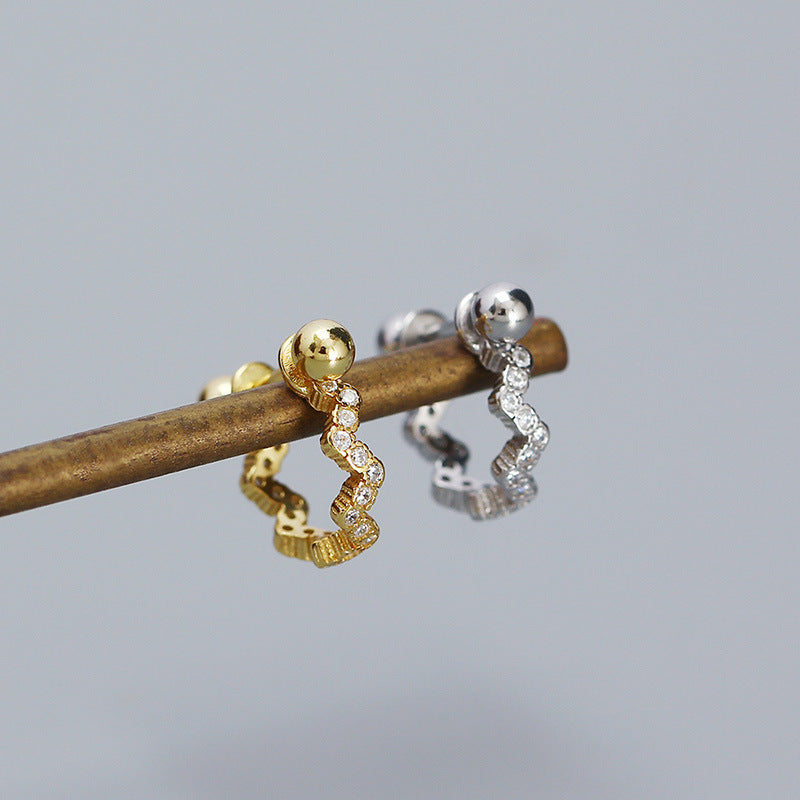 New CZ Wave Circle Irregular 925 Sterling Silver Hoop Earring (SIngle)