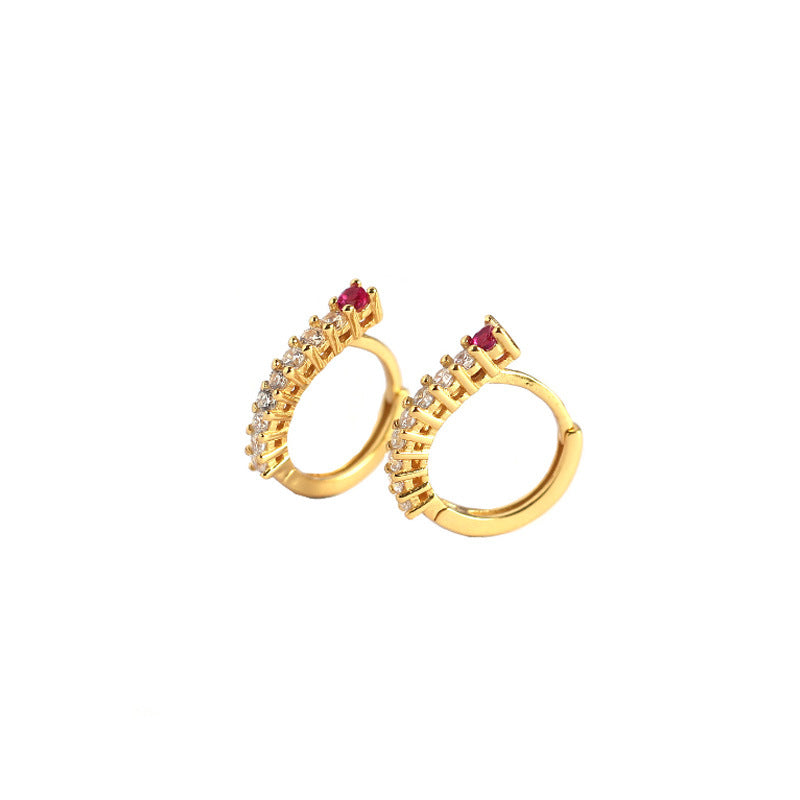 Simple New Pink CZ Lines Circle  925 Sterling Silver Hoop Earrings