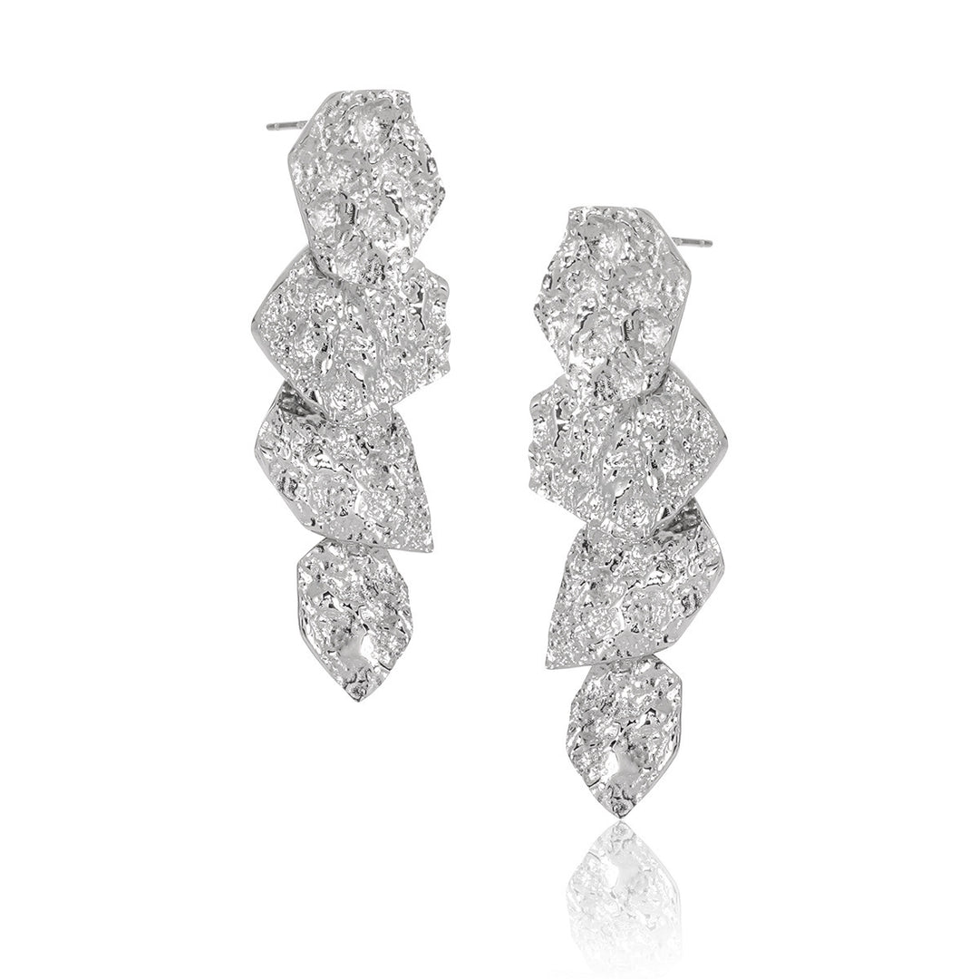 Geometric Tassel Drop Earrings | Rhodium Plated Sterling Silver 925