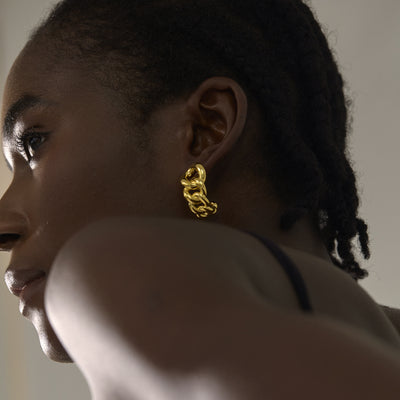 Fashion Jewelry for Women Daily Wear Trendy 999 Pure Silver Modern Lightweight Yellow Gold Hollow Curb Chain Electroforming Chunky Earrings